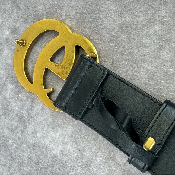 Gucci 2015 Re Edition Wide Leather Belt Gg Double Marmont Black 400593 34” - Picture 10 of 11